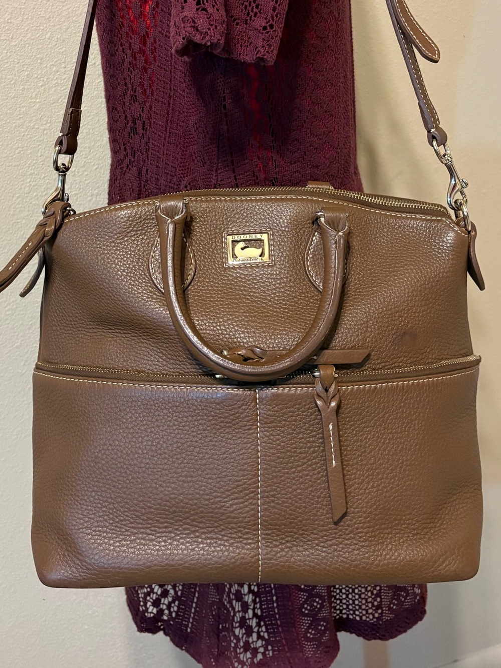 Dooney and Bourke pebbled leather double pocket tote convertible bag